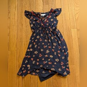 Women's Motherhood Maternity Navy Blue Floral Flutter Sleeve Dress Size Small